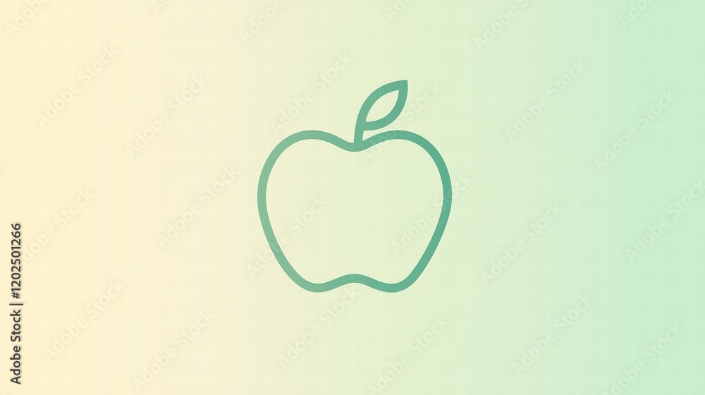 Poster simple outline of a green apple on a soft gradient background creating a minimalist design. generati