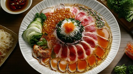 Delectable Asian Fusion Sashimi Platter with Duck, Shrimp, and Fish Roe