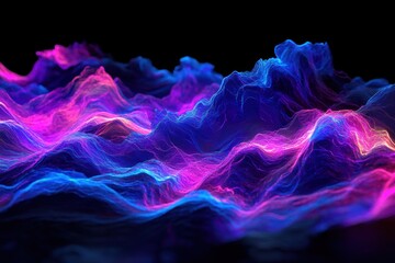 Fototapeta premium Abstract neon landscape with glowing pink and blue waves.