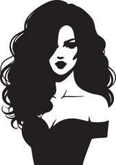 Silhouette Drawing with Wavy Thick Hair, Elegant Female Hairstyle Black Vector Icon for Beauty Themes