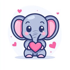 Fototapeta premium Cute cartoon elephant holding heart, Valentine's Day