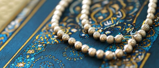 Fototapeta premium Closeup of Islamic Prayer Beads on Prayer Mat