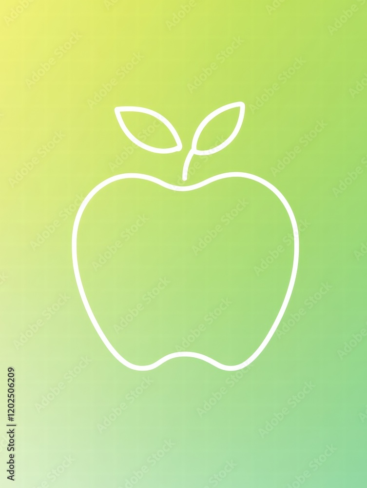 Aufkleber simple outline of an apple with leaves on a gradient green background showcasing fresh fruit concept