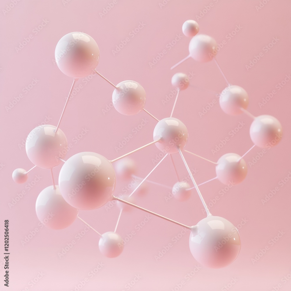 Poster abstract representation of molecular structures in soft pink background showcasing interconnected sp