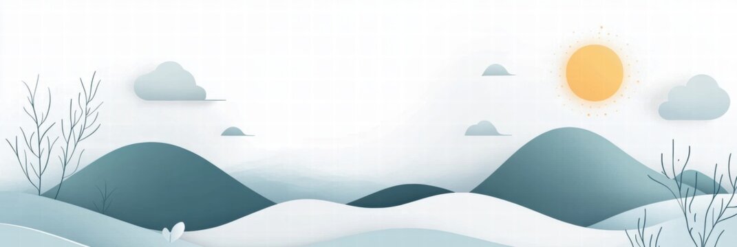 Simple planner layout featuring abstract nature inspired elements in a serene mountain setting with sun and clouds. Generative AI