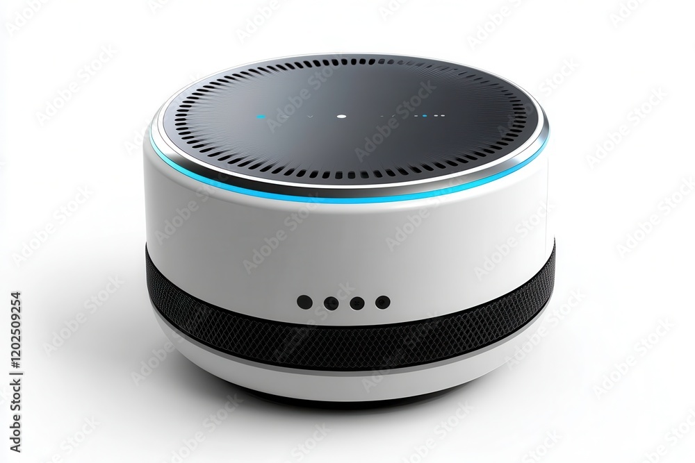 Poster modern smart speaker on a clean white background for voice assistant functionality. generative ai