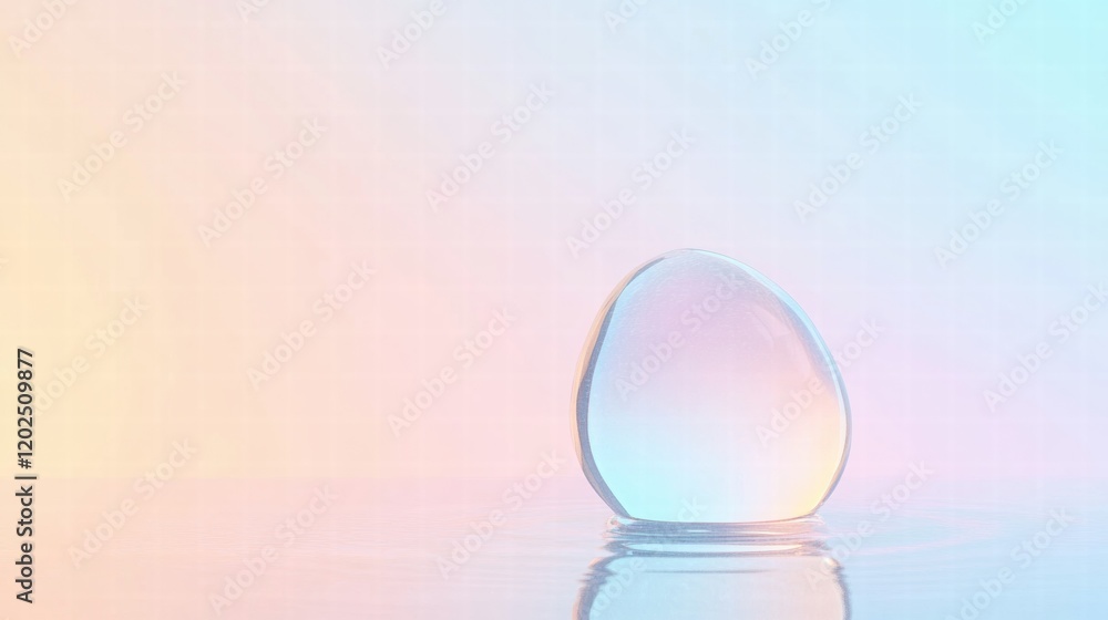 Poster delicate water droplet reflecting soft pastel colors on a smooth surface. generative ai