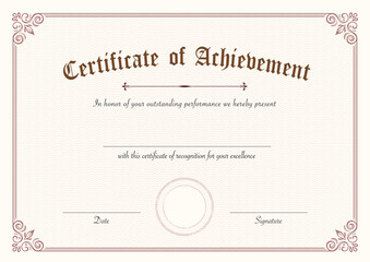 Retro certificate of achievement paper template with red border