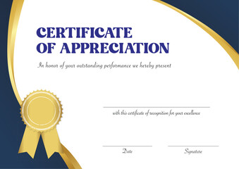 Certificate of achievement paper template with gradient blue border