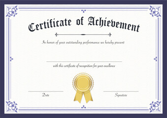 Retro certificate of achievement paper template with gradient gold border