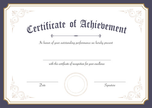 Retro certificate of achievement paper template with blue gold border