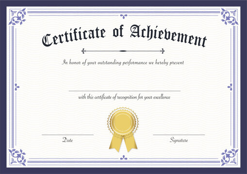 Retro certificate of achievement paper template with gradient gold border