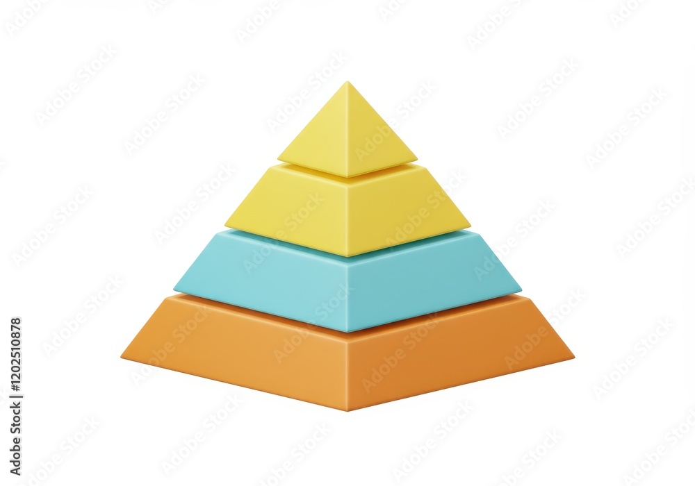 Poster a 3d illustration of a three layered pyramid structure with each layer in a different color