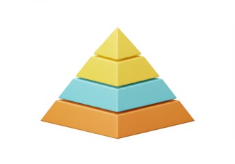 A 3D illustration of a three layered pyramid structure with each layer in a different color