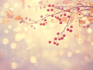 Winter Wonderland: Red Berries Branch with Bokeh Lights