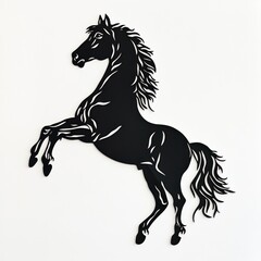 Black horse rearing cutout on white background for decor or design