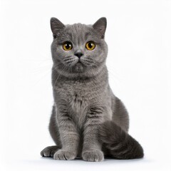 Obraz premium Gray british cat on the white isolated