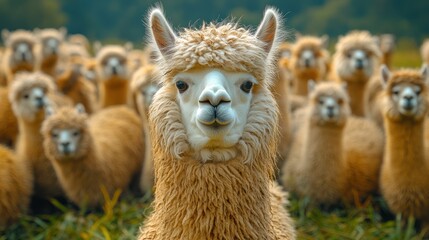 Alpaca leader herd farm pasture portrait