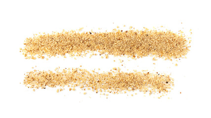 Grated wallnut , broken roasted walnuts, heap of nuts crumbs, whole kernel pieces, fractions