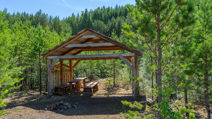 Picnic gazebo near Lipovsky nickel quarry near of city Rezh, Sverdlovsk region, the Urals with...