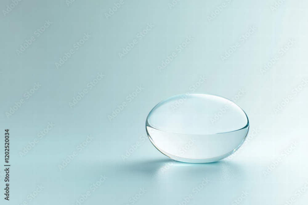 Poster round glass object filled with clear water resting on a smooth surface. generative ai