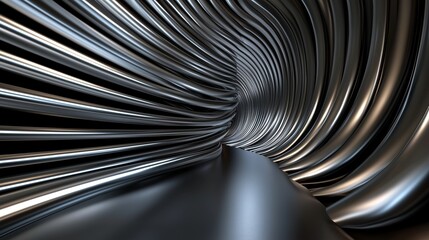 High-speed light streams in metallic silver, moving gracefully across a deep shadowy background, exuding futuristic sophistication.