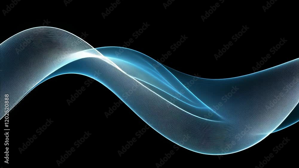 Poster flowing blue wave design creating a sense of motion and energy against a dark background suitable fo