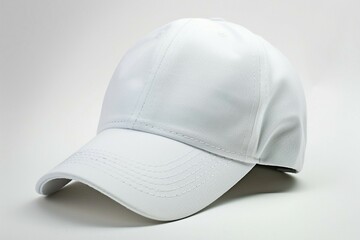 Fototapeta premium White baseball cap displayed against a minimalistic gray background, emphasizing simplicity.