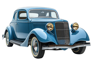 Classic blue car isolated on transparent and white background