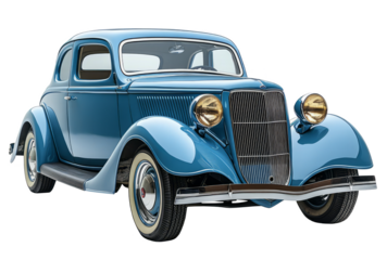 Classic blue car isolated on transparent and white background