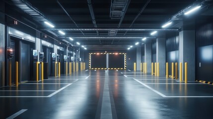 Obraz premium High-tech auto rental center featuring electric vehicles with charging docks and smart kiosks, minimalist design