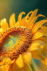 Macro Lens Close-Up of a Sunflower Center: Highlighting Intricate Details and Vibrant Colors