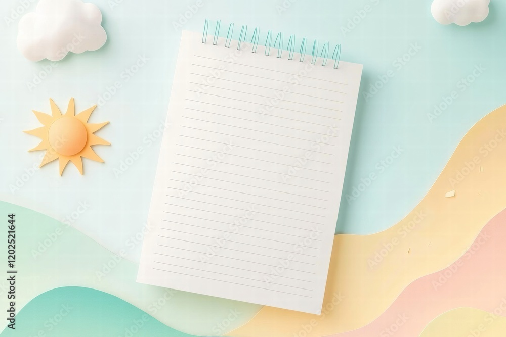 Aufkleber simple planner layout featuring nature inspired elements with a sun, clouds, and mountains for a ser
