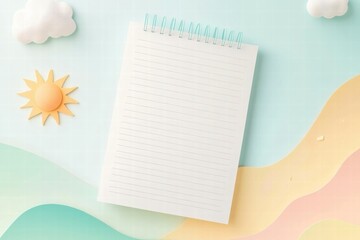 Simple planner layout featuring nature inspired elements with a sun, clouds, and mountains for a serene experience. Generative AI