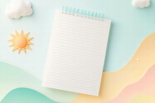 Simple planner layout featuring nature inspired elements with a sun, clouds, and mountains for a serene experience. Generative AI