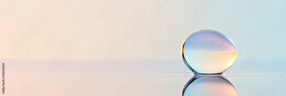 Fototapete Droplet reflecting soft colors on a smooth surface during serene lighting conditions. Generative AI