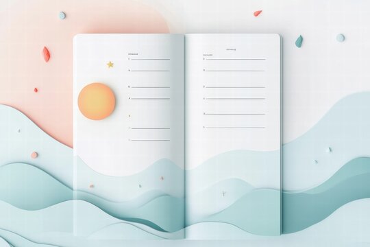 Nature inspired planner layout with abstract elements for organization and creativity. Generative AI