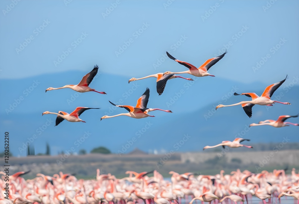 Wall mural flamingos in flight