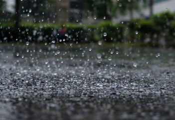 Heavy raindrops splashing on the ground