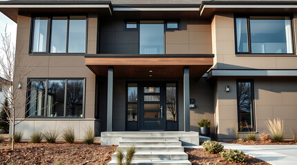 Fototapeta premium Modern Architectural Home Exterior: Contemporary Design and Luxury Real Estate