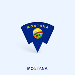 Montana Flag Map Pointer Design with Shadow.