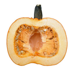 Half pumpkin with seeds on a transparent isolated background png