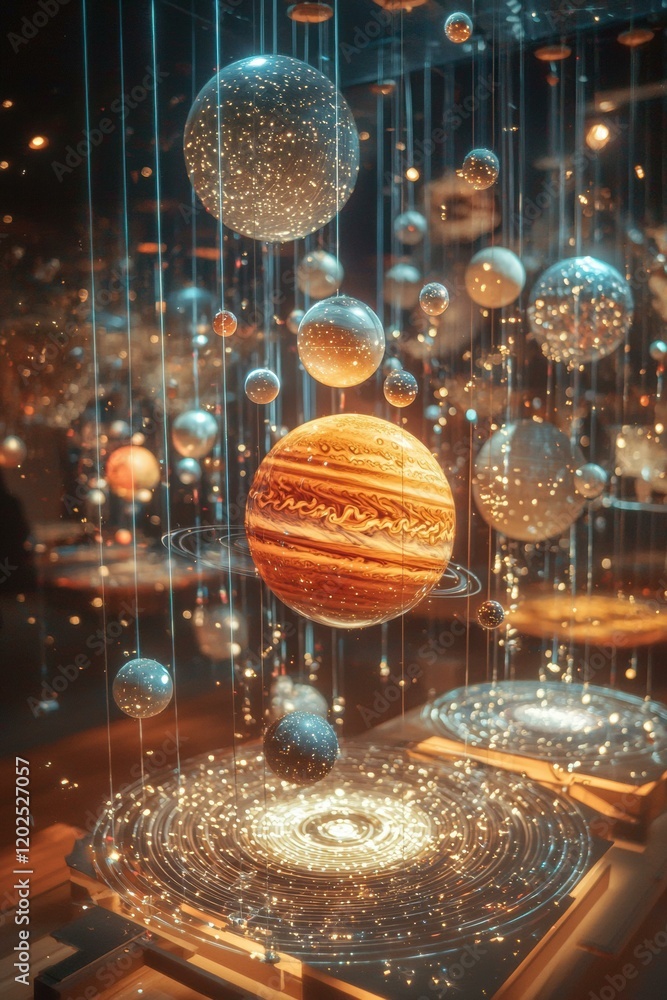 Poster a mesmerizing display of celestial spheres. ai.