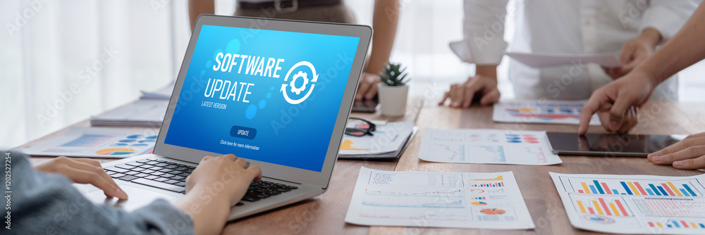 Poster Software update on computer for brisk version of device software upgrade