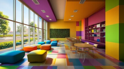 Collaborative Office Design with Colorful Furniture and Walls