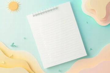 Simple planner layout featuring abstract nature inspired elements with sun, clouds, and mountains...