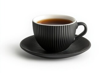 Obraz premium Black teacup, saucer, studio, beverage, white background, drink