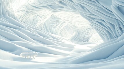 Obraz premium Polar bear on snow-covered landscape with bright light at end of tunnel