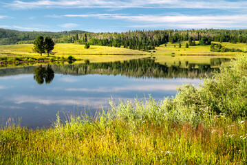 USA, Colorado. Calm morning on Steamboat Lake.