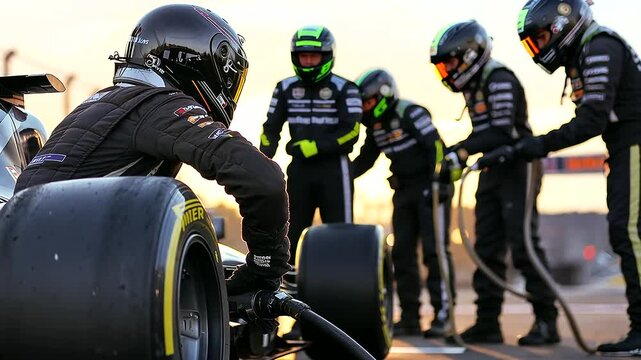 1_Racing Car Pit Stop Refueling by Crew on Professional Track